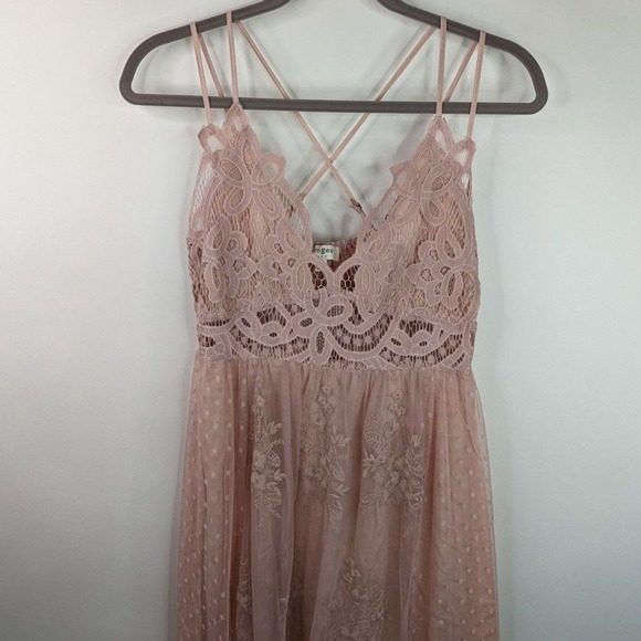 Umgee S Peasant Boho Bohemian Paradise Island Scalloped Lace Maxi Dress - Picture 4 of 12